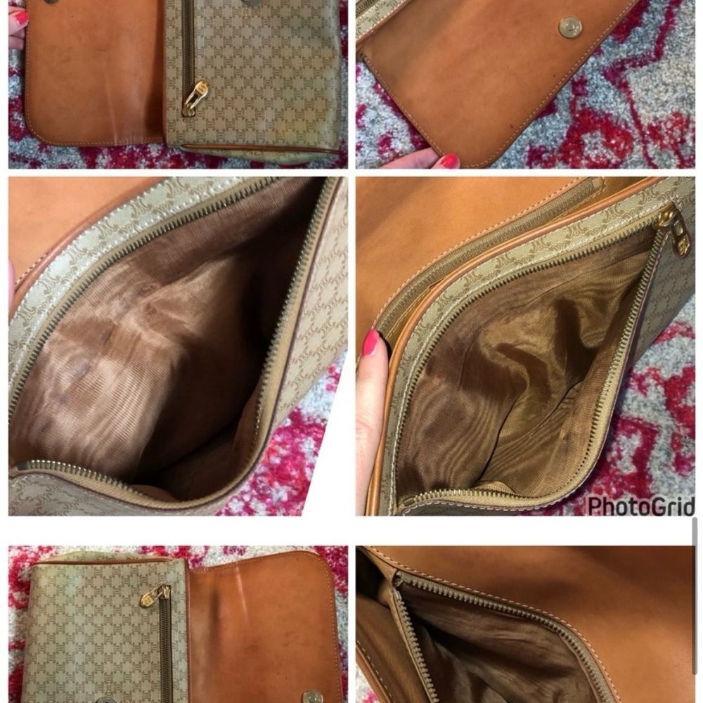 Celine AUTHENTIC Vintage Tan Coated Macadam Logo Flap Clutch Bag Purse Pouch - Picture 9 of 12